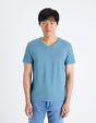 T-shirt col V slim stretch - bleu dur
