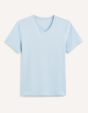 T-shirt col V coton stretch - bleu clair