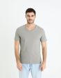 T-shirt col V slim stretch - gris moyen