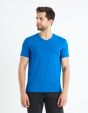 T-shirt col V coton stretch - bleu