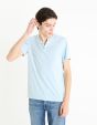 T-shirt col henley coton mélangé -bleu