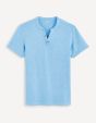 T-shirt col henley coton mélangé - bleu