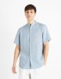 Chemise col mao regular 100% lin - bleu gris