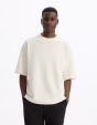T-shirt oversize col rond coton mélangé - beige