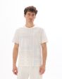 T-shirt boxy col 100% rond imprimé floral - blanc