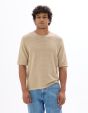 T-shirt boxy col rond en maille ajourée - sand