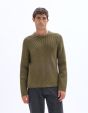 Pull col rond en maille côtelée - kaki