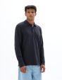 Polo regular piqué 100% coton manches longues - encre