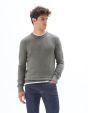 Pull col rond 100% coton piqué - gris moyen