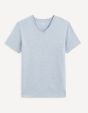 T-shirt col V coton stretch - bleu