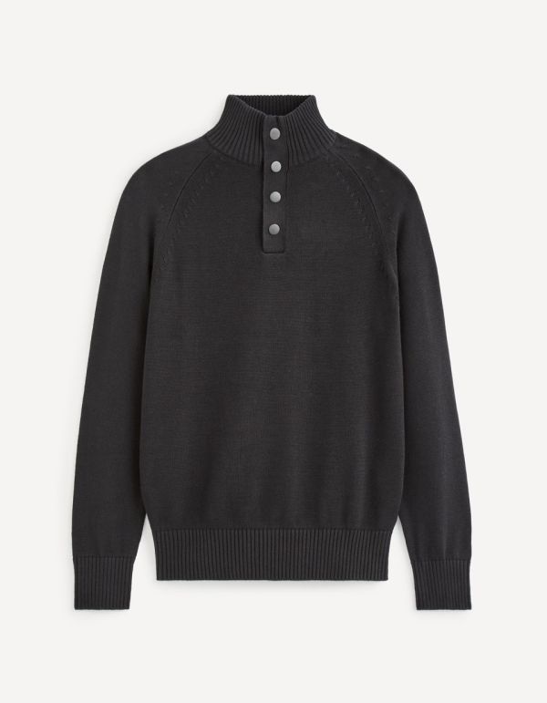 Pull col montant 100% coton - noir