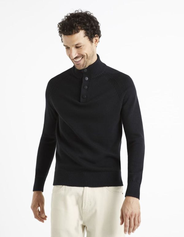 Pull col montant 100% coton - noir