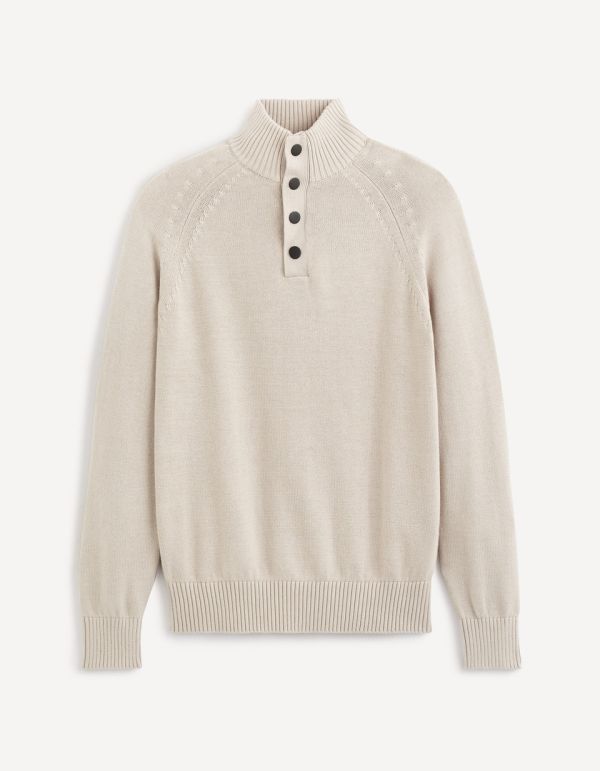 Pull col montant 100% coton - sable