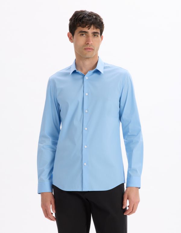 Chemise slim en coton stretch - bleu moyen