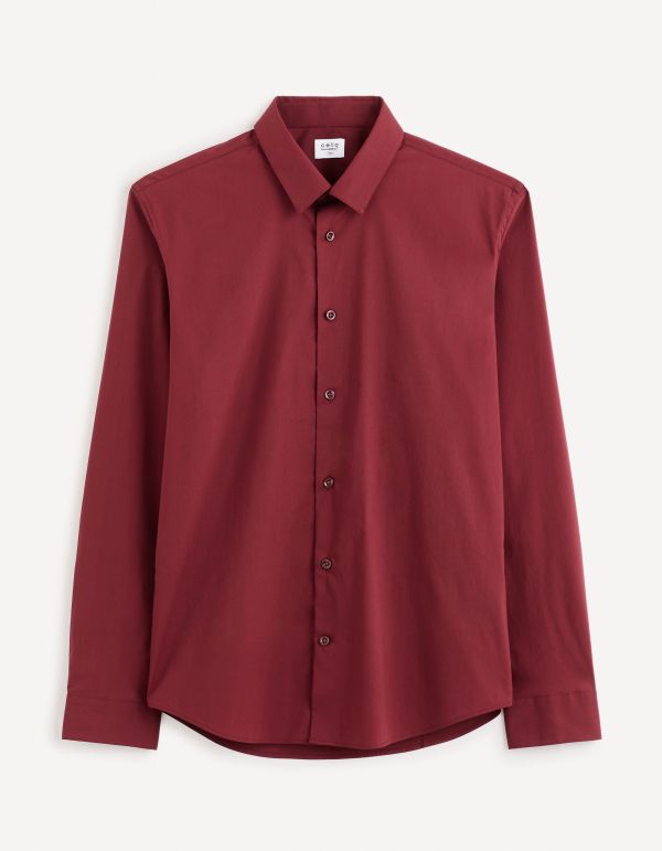 Chemise  slim coton stretch - bordeaux