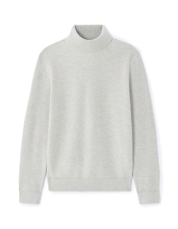 Pull piqué col roulé 100% coton - gris