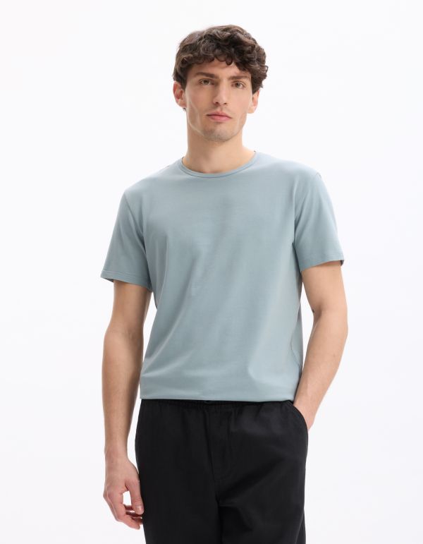 T-shirt slim col rond en coton stretch - vert