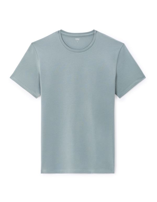 T-shirt slim col rond en coton stretch - vert