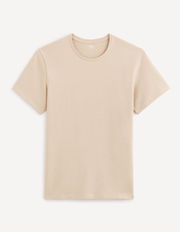 T-shirt à col rond en coton stretch - beige