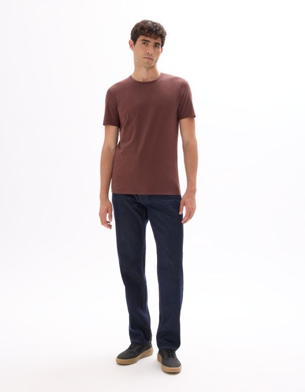 T-shirt slim col rond en coton stretch - bordeaux