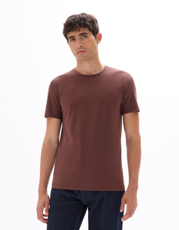 T-shirt slim col rond en coton stretch - bordeaux