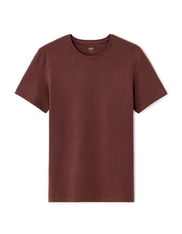T-shirt slim col rond en coton stretch - bordeaux