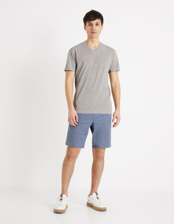 T-shirt col V slim stretch - gris chine