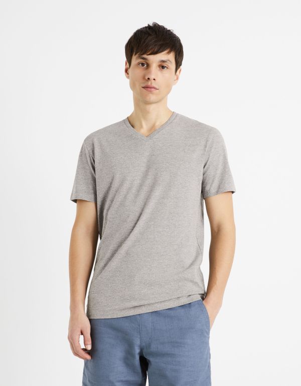 T-shirt col V slim stretch - gris chine