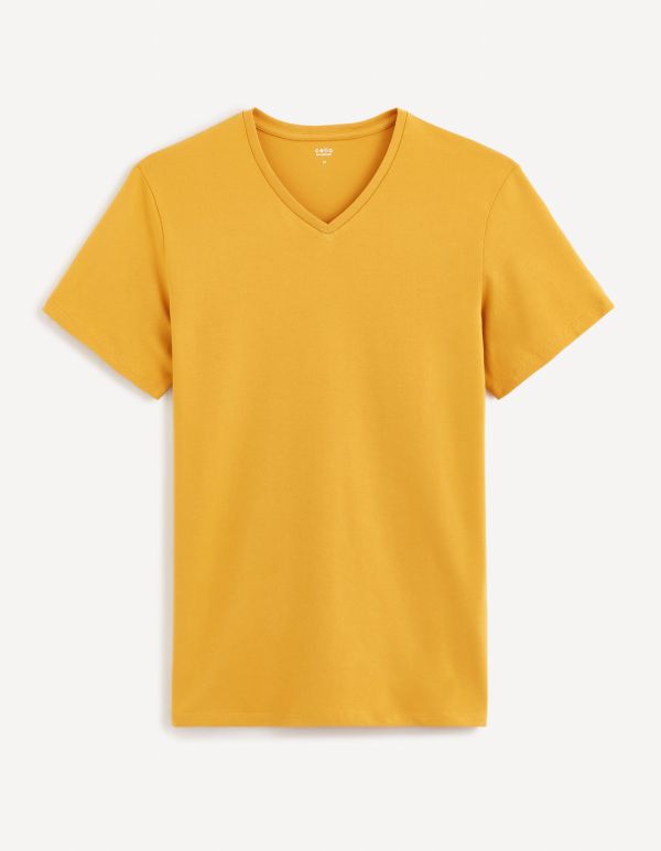 T-shirt col V coton stretch - jaune