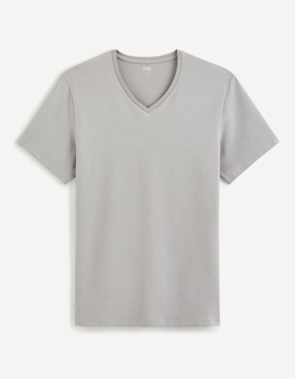 T-shirt col V slim stretch - gris moyen
