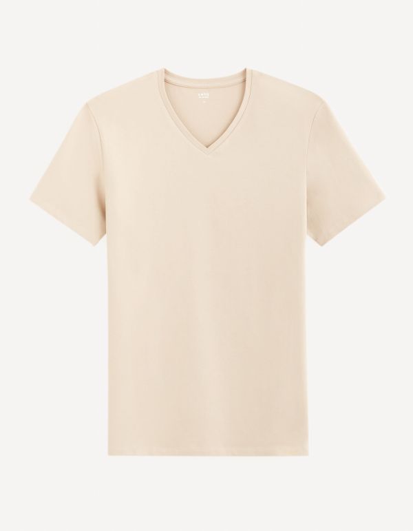 T-shirt col V slim stretch - taupe