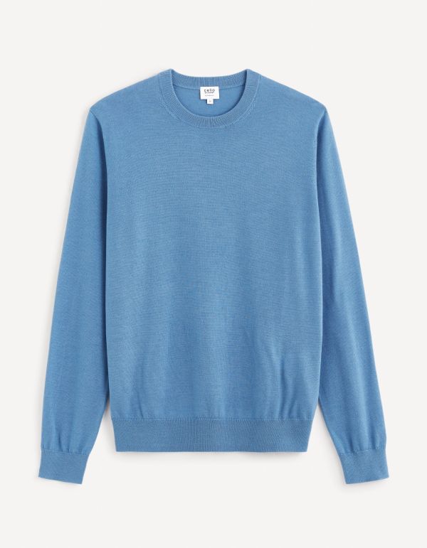 Pull col rond  100% laine mérinos - bleu