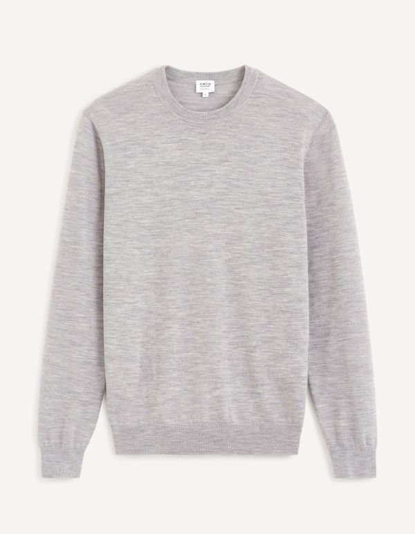 Pull col rond  100% laine mérinos - gris chine