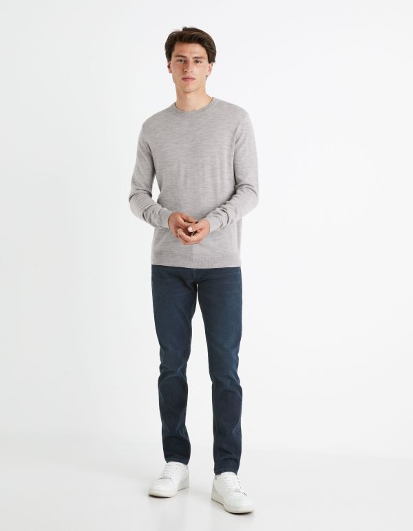 Pull col rond  100% laine mérinos - gris chine