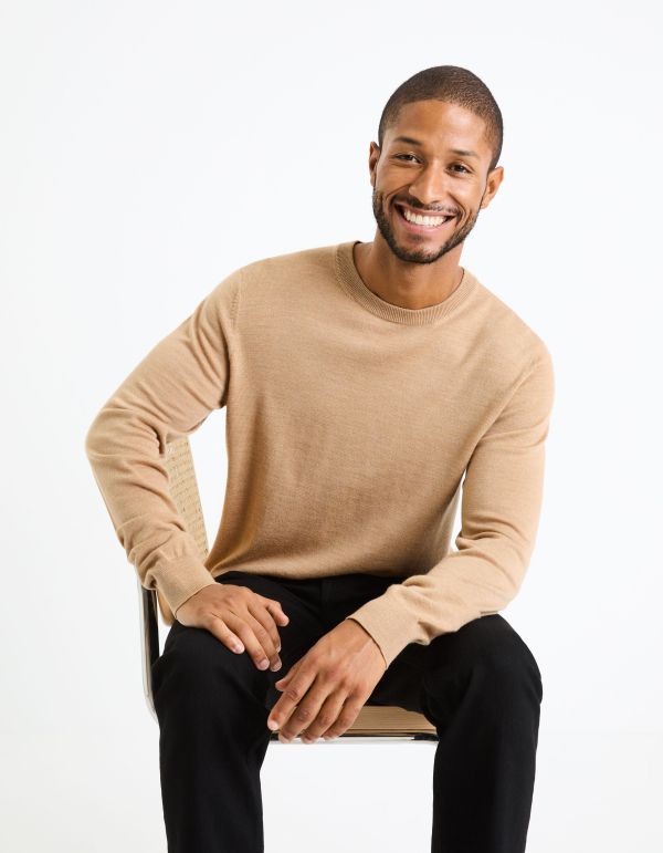 Pull col rond  100% laine mérinos - beige