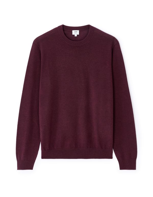 Pull col rond 100% laine mérinos - bordeaux