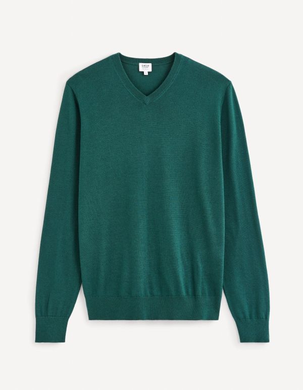 Pull col V 100% laine mérinos - vert