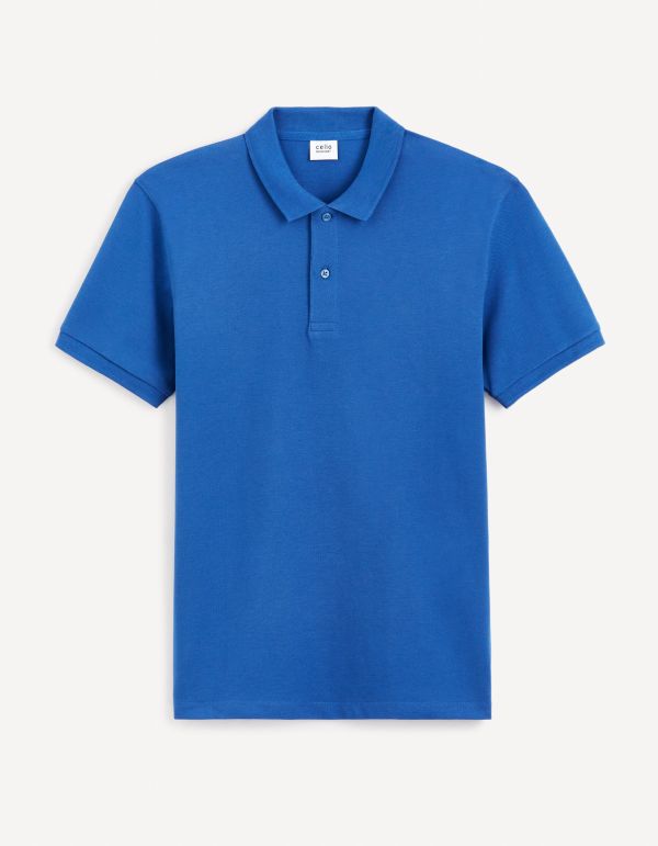 Polo piqué en coton - bleu jean