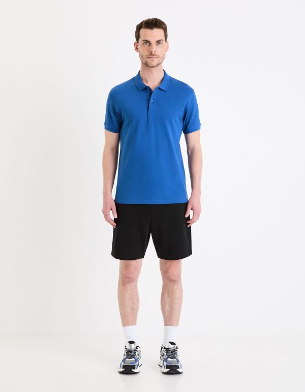 Polo piqué en coton - bleu jean