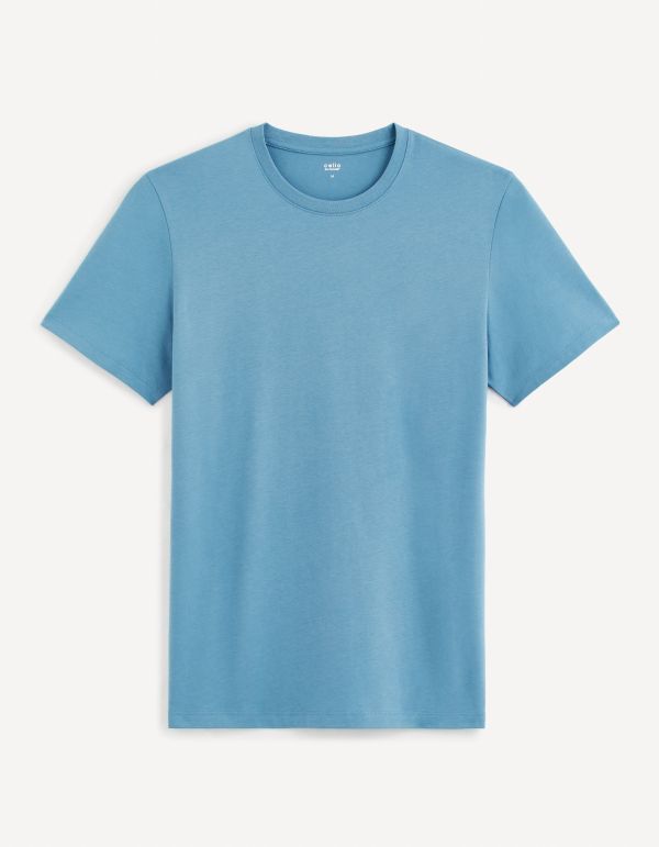 T-shirt col rond en coton - bleu