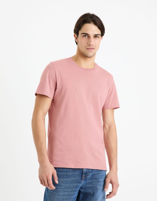 T-shirt straight col rond 100% coton - rose