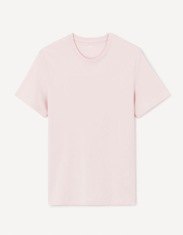 T-shirt straight col rond 100% coton - rose