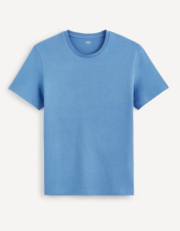 T-shirt straight col rond 100% coton - bleu ciel