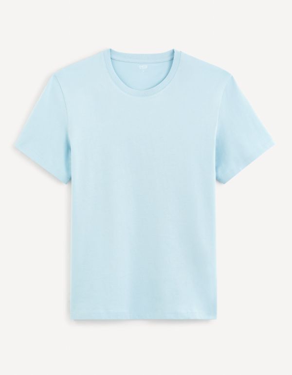 T-shirt col rond en coton - bleu