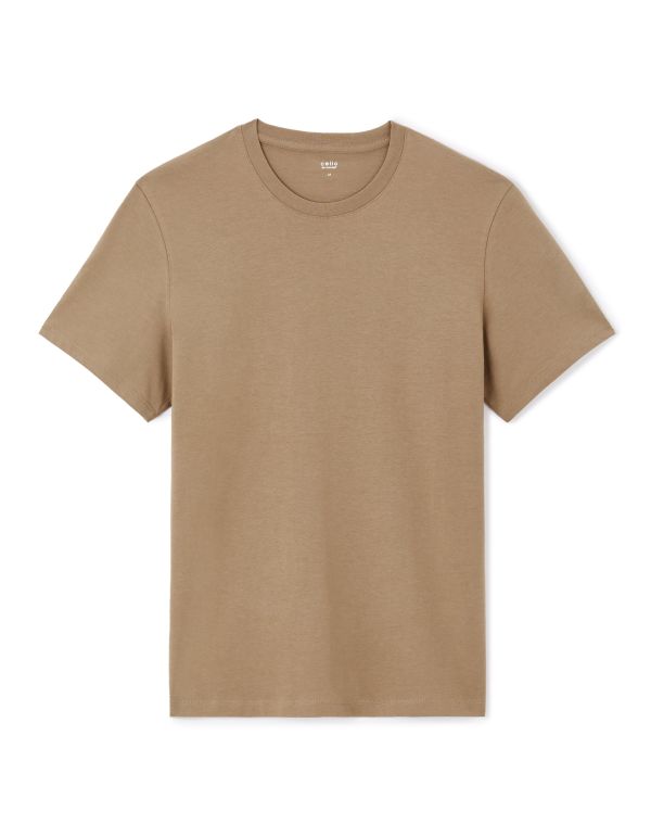 T-shirt straight col rond 100% coton - marron