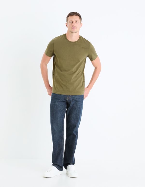 T-shirt straight col rond 100% coton - kaki