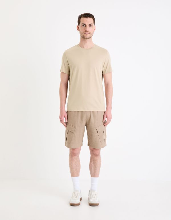 T-shirt col rond en coton - taupe