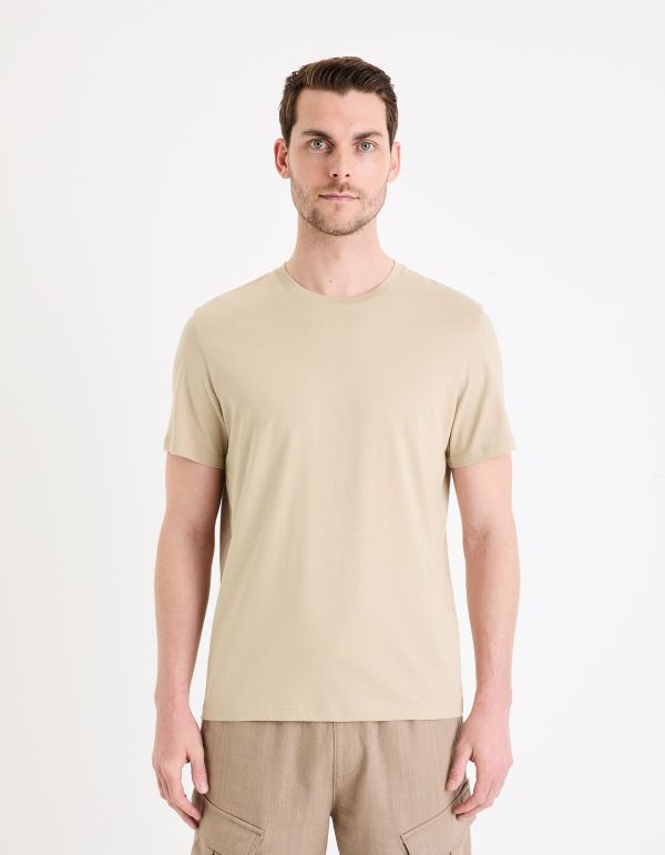 T-shirt col rond en coton - taupe