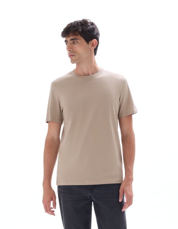 T-shirt regular col rond 100% coton - beige foncé