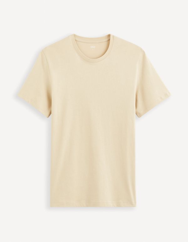T-shirt straight col rond 100% coton - beige clair